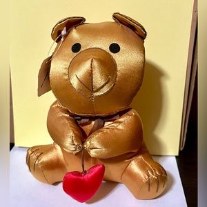 NWT Rare 70s 80s Vintage Russ teddy bear Metallic gold Valentine red heart plush